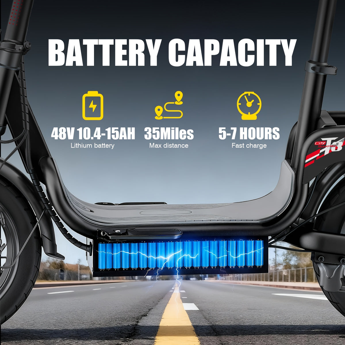 Urban Commuter Electric Scooter 560W Peak Motor 15-24.5MPH Max Speed 48V 10.4-15AH Battery 35Miles Range 330lbs Load Capacity Black City Commute Shopping Scooter For Urban Workers, Community Residents And Shoppers