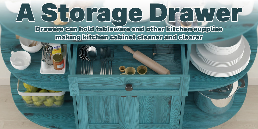 Sideboard Buffet Cabinet, Freestanding Kitchen Cabinet with Storage, Accent Coffee Bar Cabinet with Doors, Vintage Blue