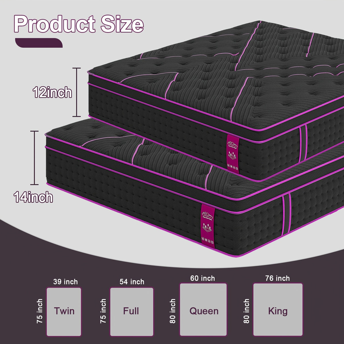 12/14 Inch Memory Foam Mattress Hybrid Pocket Spring Twin Full Queen King Bed Mattress in A Box, Euro Top Medium Firm for Back & Lumbar Support, Individual Pocket Spring Bed for Motion Isolation & Fiberglass Free