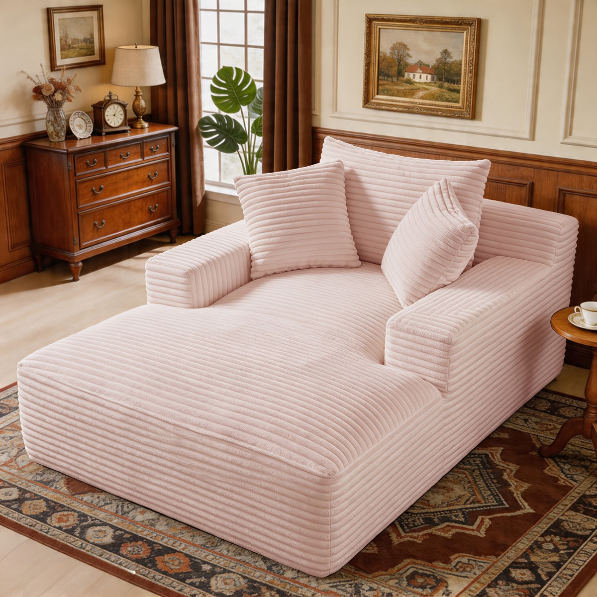 Chaise Lounge Chair — 67-Inch Oversized Corduroy Boneless Sofa Bed for Reading and Living Room Relaxation