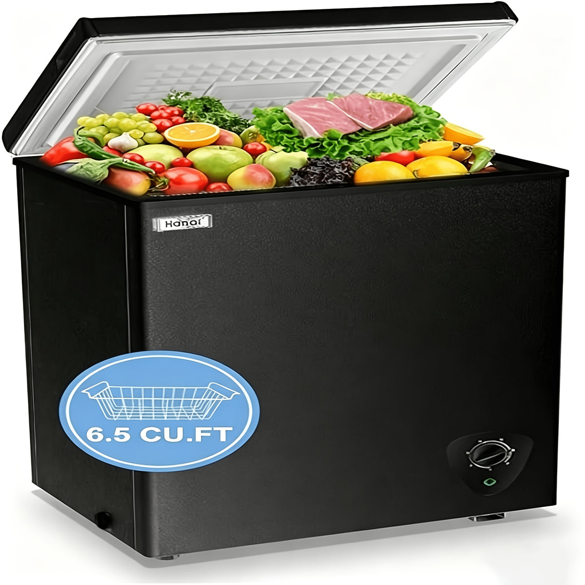 WANAI Chest Freezer Small Freezer Black Deep Freezers Compact Free-Standing Top Door Adjustable 7 Thermostats And Removable Basket Open Deep Freezer Apartment Kitchen