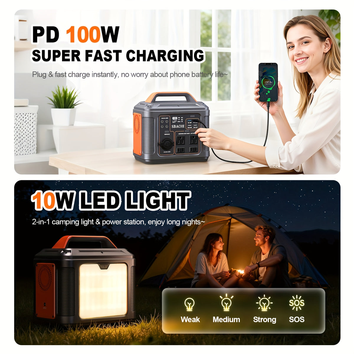 SBAOH 300W Portable Power Station 296Wh 80000mAh Solar Generator W/ 100W PD Fast Charging, 13 Outlets, Digital Display, Lithium-ion Battery for Outdoor Solar Lights, Camping Tents, Emergency Outdoor Home Use, CPAP, Gifts, 60W Solar Panel Is Optional
