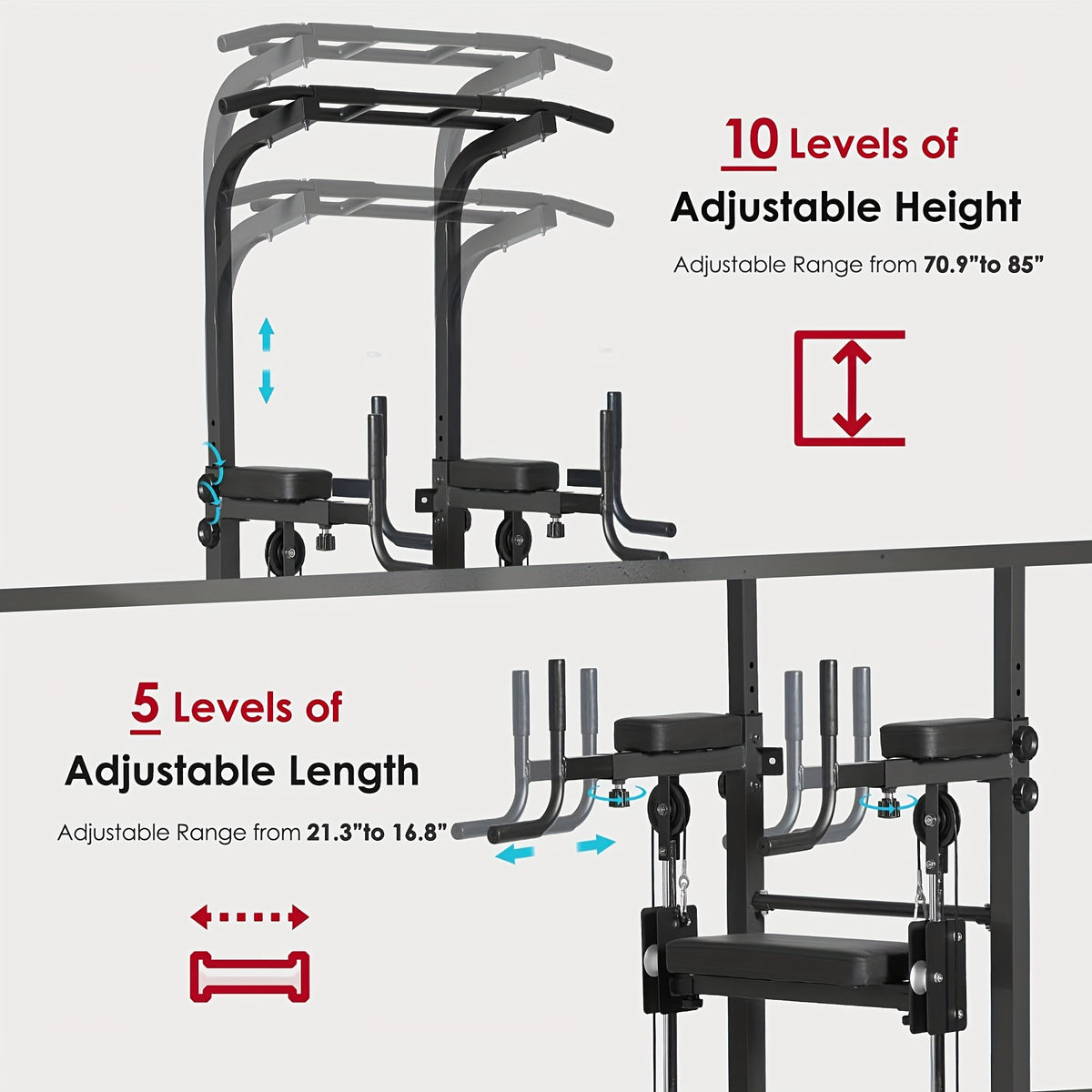 Sogespower Power Tower Dip Station Pull Up Bar for Home Gym Multi-Function Adjustable Height Strength Training Workout Equipment