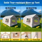 LILYPELLE 6-12 Person Ridge-Style Inflatable Camping Tent with Manual Pump, Large Mesh Windows And Curtain Divider, Four-Season Use, Easy Setup, Ideal for Groups And Families