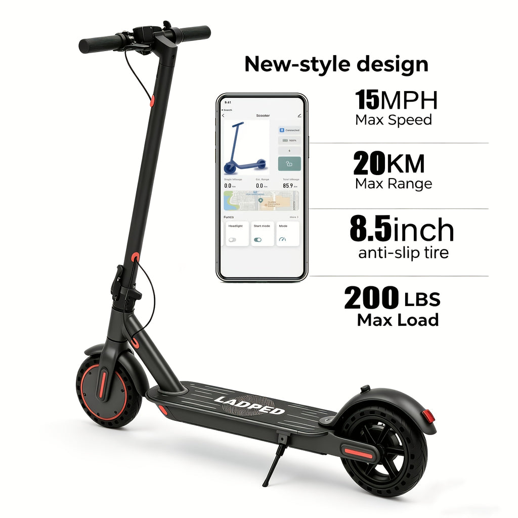 Long Distance Range, Foldable Adult Electric Scooter, 350W Motor, 8.5" Anti-Slip Solid Tires, Smart APP & LCD Dashboard, 3 Adjustable Speeds, Dual Safe Brakes, LED Headlight Taillight, Built-in Bell, Aluminum Alloy Frame, 265 LBS Max Load
