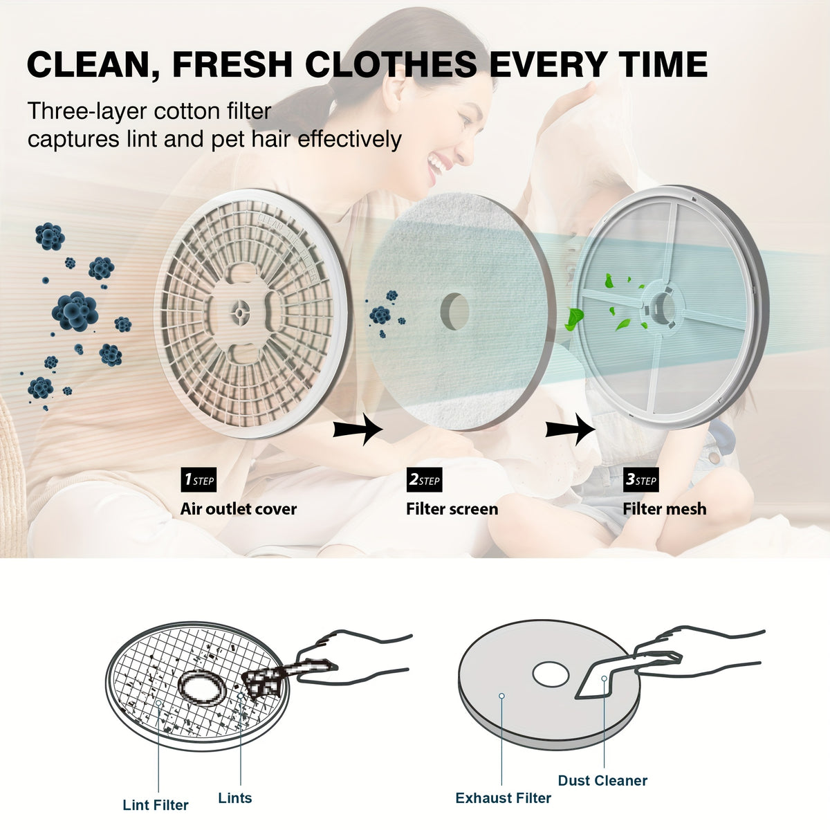 [Portable Dryer For Apartments] Compact Dryer 1.5/1.8/2.65 Cu. Ft. Portable Clothes Dryers With Exhaust Duct With Stainless Steel Liner Four Function Small Dryer Machine, Suitable For Apartments, Dorm, RVs, White