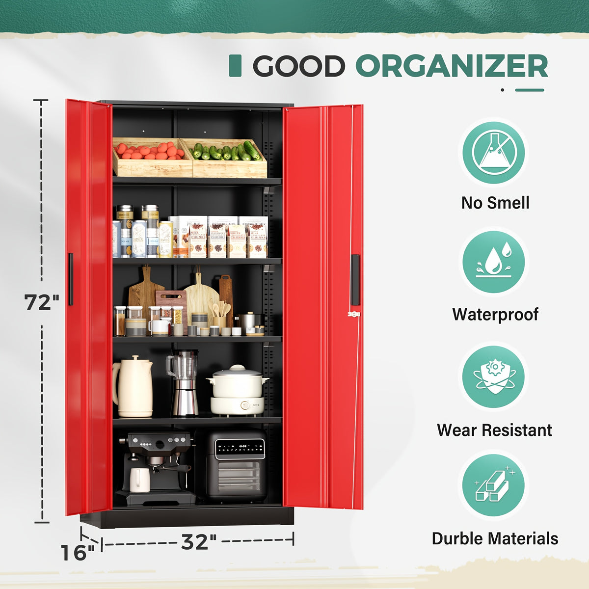 71"H Metal Storage Lockers with Locking Doors And 4 Adjustable Shelves for Hallway, Home Office, Garage, Entrance Hall Storage Cabinet
