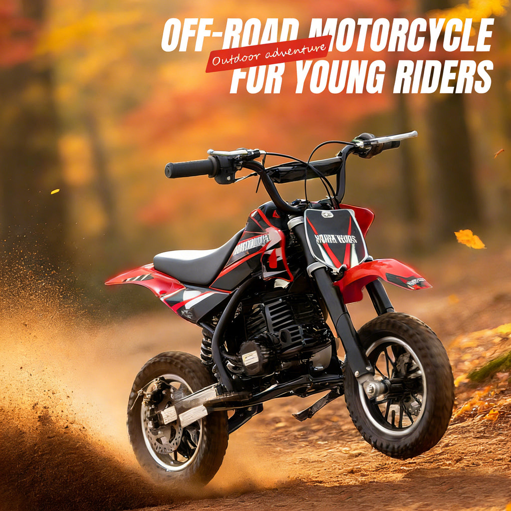 4-Stroke Gas Mini Off-Road Racing Motorcycle, Pocket Motorcycle, Two-Stroke Off-Road Racing Motorcycle, Gasoline-Powered Off-Road Racing Motorcycle, Equipped with Off-Road Tires, Shock Absorbers, Pull Start, Front and Rear Disc Brakes, Top Speed 20 mph-