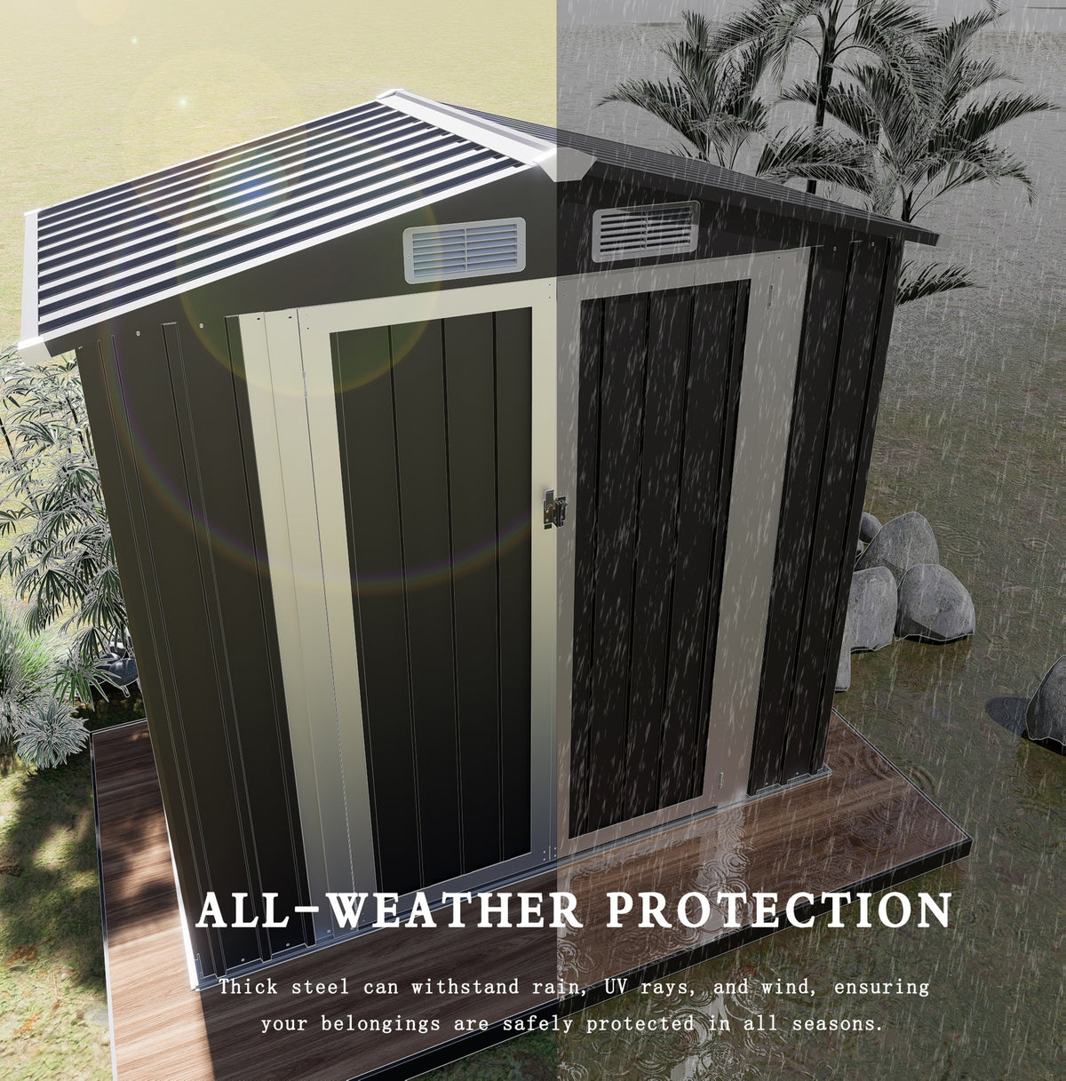 6X4Ft Patio Outdoor Storage Shed with Double Sloping Roof Design, Rain And Sun Protection And Wind Protection, Lockable Door for Bicycles, Power Tools, Farm Tools And Other Sundries, Four Vents