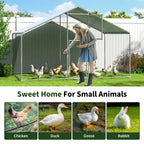 Walk-In Chicken Run with Feeding Port and UV-Resistant Cover, Galvanized Outdoor Poultry Enclosure