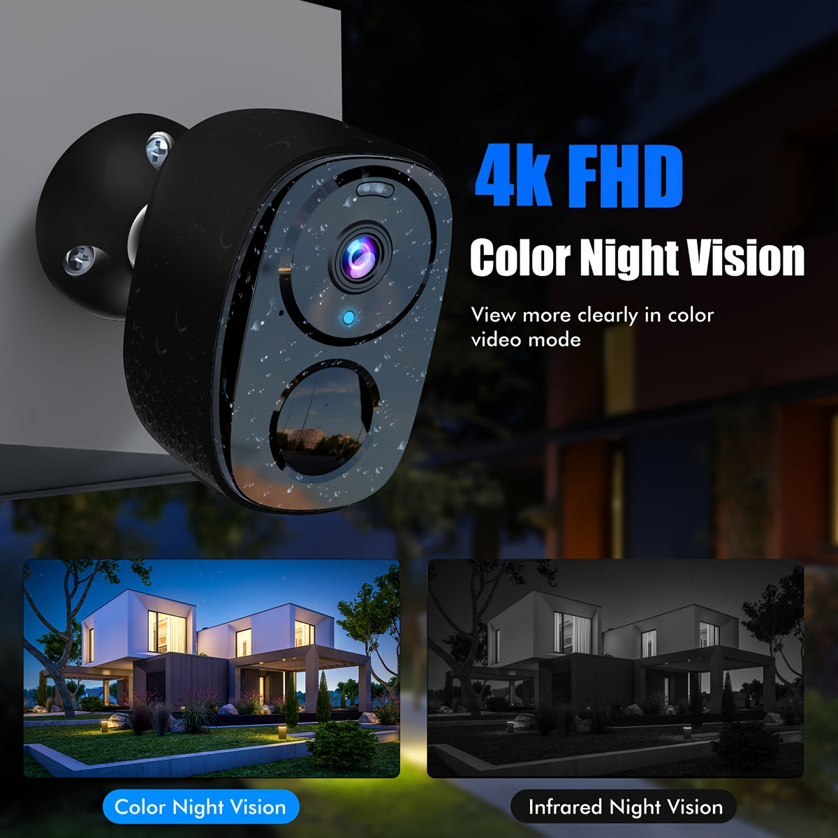 4pcs/6pcs/8pcs Black Solar Powered 4K Wireless Outdoor Security Surveillance Camera, Artificial Intelligence Motion Detection, Two-way Voice Call, Color And Infrared Night Vision,.