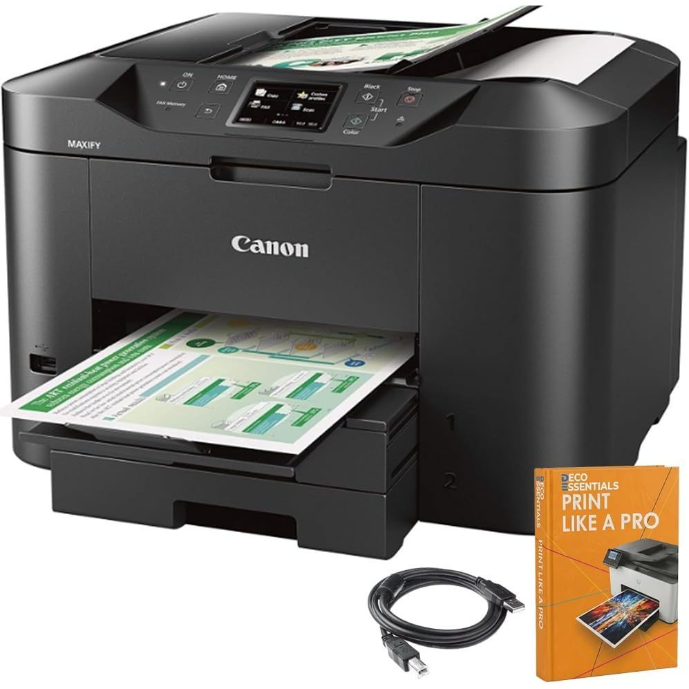 Canon MAXIFY MB2720 Wireless Color Photo Printer with Scanner, Copier and Fax Bundle with Deco Essentials Printer eBook + High-Speed 6FT USB 2.0 Printer Cable