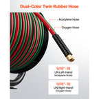 VEVOR Retractable Welding Hose Reel, Hand Crank Manual Rewind Hose Reel with 1/4 Inch x 100FT Twin Oxygen Acetylene Rubber Hose Max 300PSI - T Grade, Ceiling/Wall Mount Steel Reel for Workshop Garages