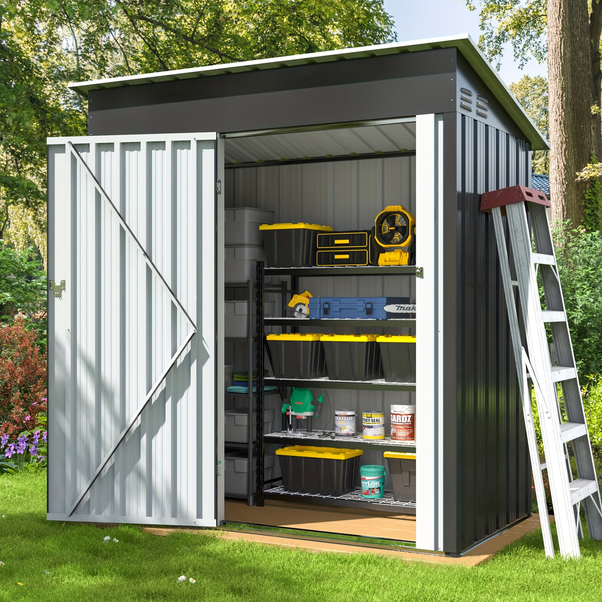 [Metal Storage Shed] 5X3Ft Outdoor Metal Storage Shed with Lockable Door - Spacious Durable Garden, Patio, Backyard & Tool Storage - Perfect Gift for Family