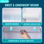 3.8 Cu.Ft Small Refrigerator With Freezer Retro Mini Fridge Two Doors For Home Dorm College Office Freestanding Blue Refrigerator With LED Lights And Glass Shelves