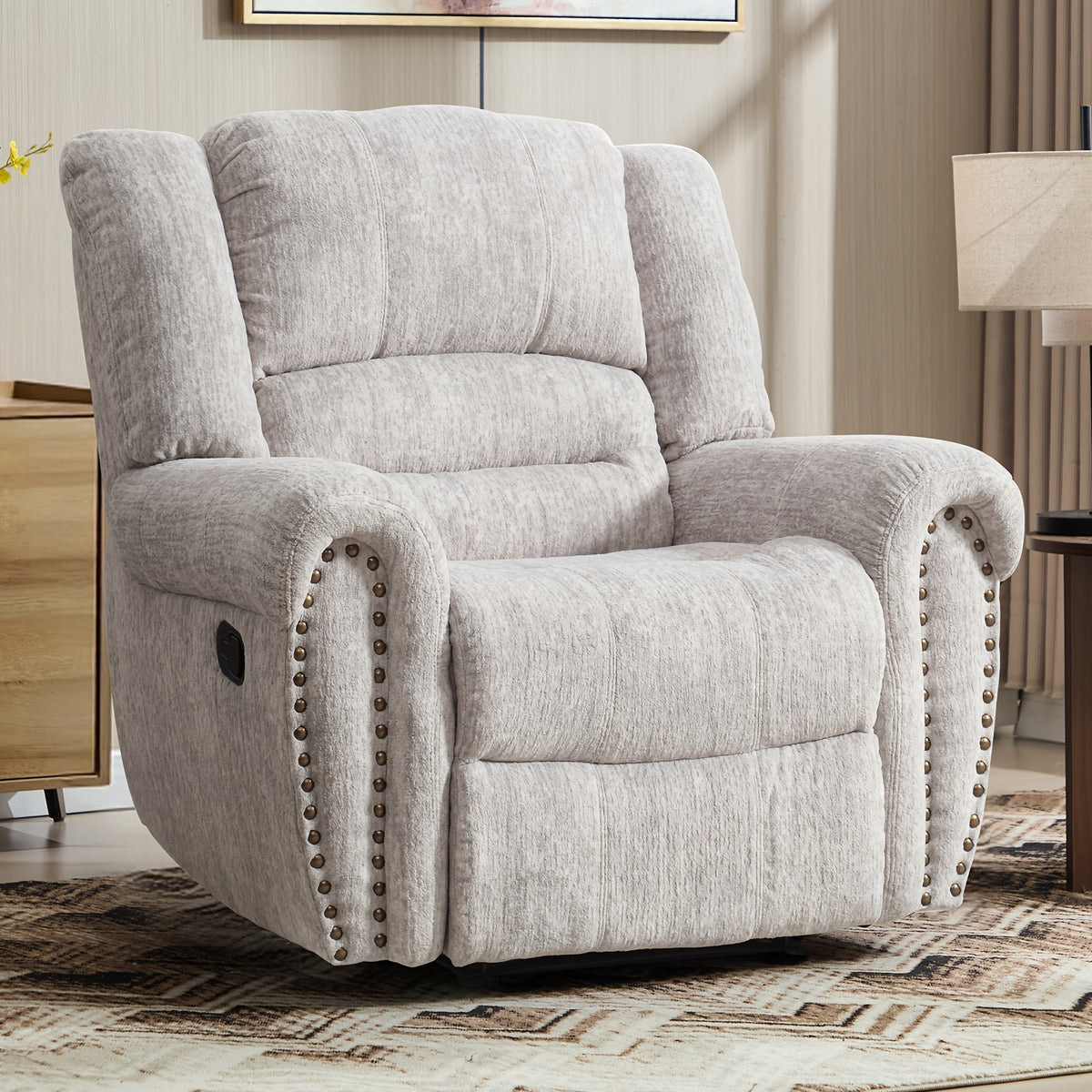 Faux Leather Recliner Chair, Classic And Traditional Manual Recliner Chair with Comfortable Arms And Back Single Sofa for Living Room