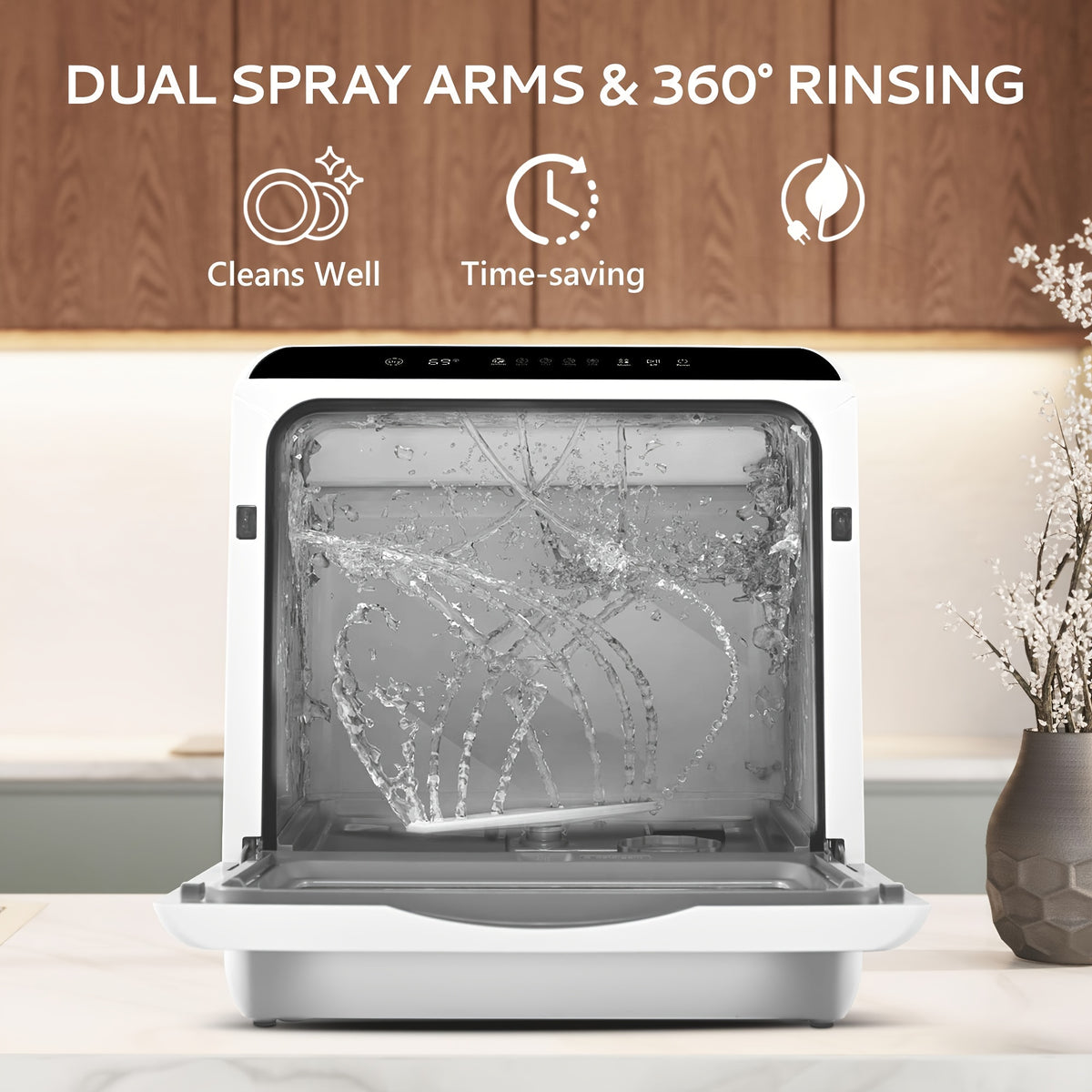 ICYGLEE Portable Mini Dishwasher, Compact Countertop Dishwasher, Equipped with a 5-Liter Built-In Water Tank, Ideal for Apartments And Motorhomes, Offers 6 Modes And Baby Care, No Plumbing Installation Required