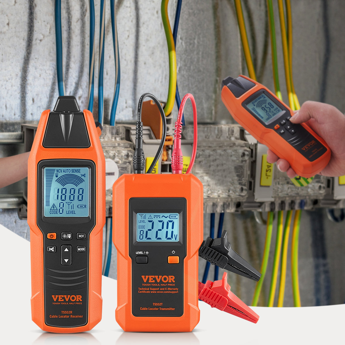 VEVOR Underground Cable Locator, 3 FT Max. Detection Depth, 12 to 600V (NVC) Wire Tracer Break Detector Finder, 6561 FT Max.Detection Length for Electrical Circuits Pipelines Dog Fence Buried Cables
