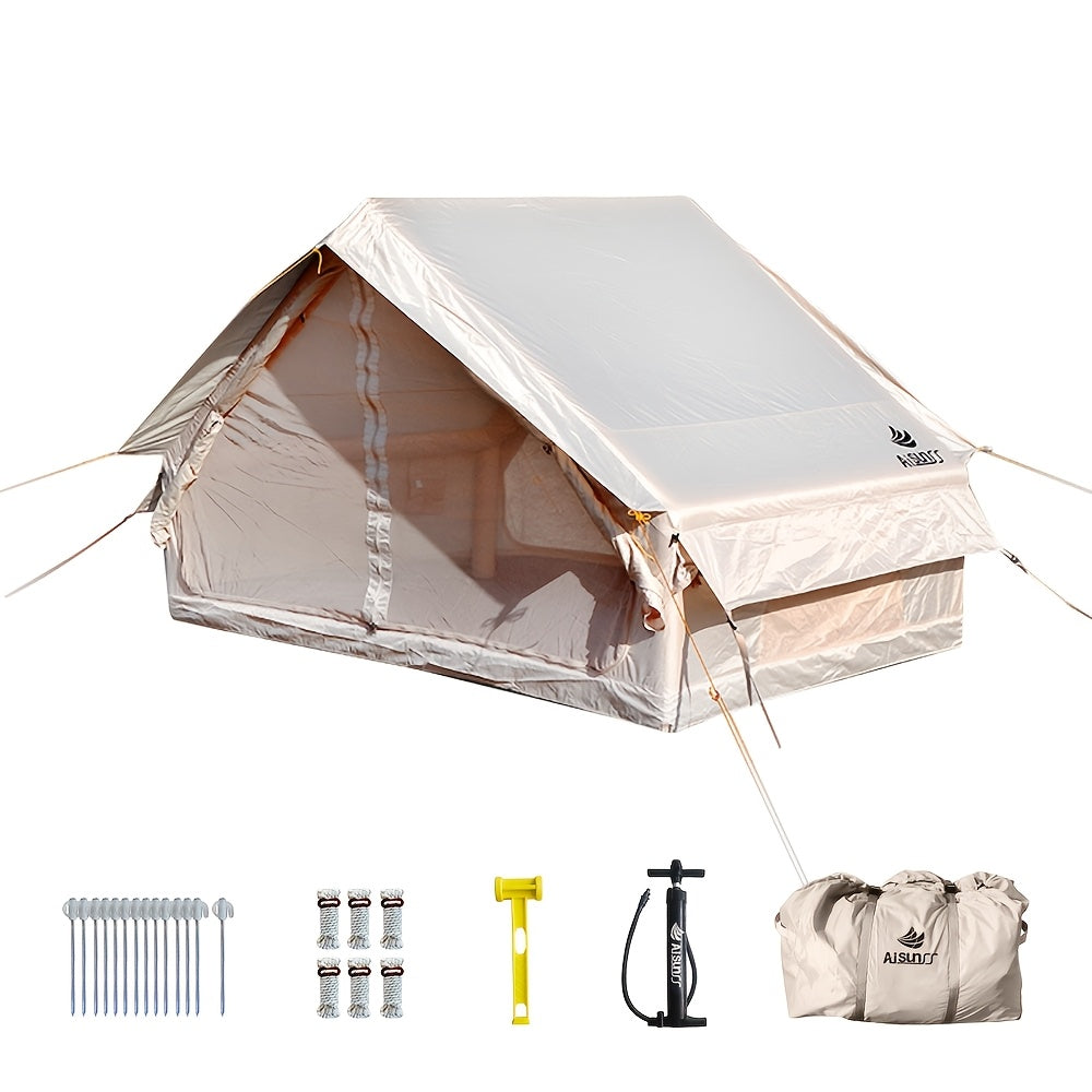AISUNSS Inflatable Camping Tent for 4-6 Person, Easy Setup High Quality Outdoor Oxford Tents with Pump, Self-Supporting Structure Inflatable House Tent, Cabin Tent with Mesh Windows & Doors
