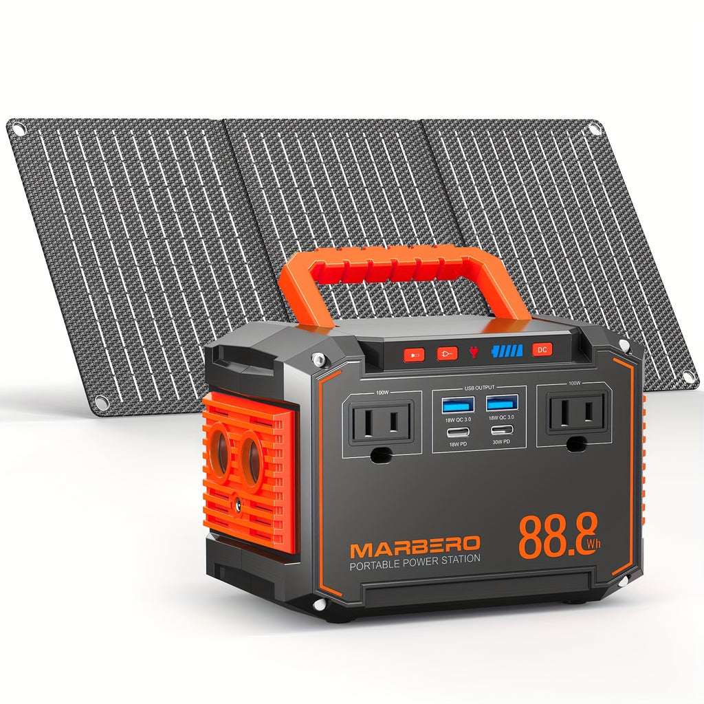 Portable Power Station 237Wh With 60W Solar Panel/88Wh &30W SL/111Wh &30W SL, Or 88.8Wh/237Wh.with 2*AC/USB-C PD/USB QC3.0/DC Output, LED Emergency Power Light For Outdoor Camping, RV Traveling, Emergencies For Gift