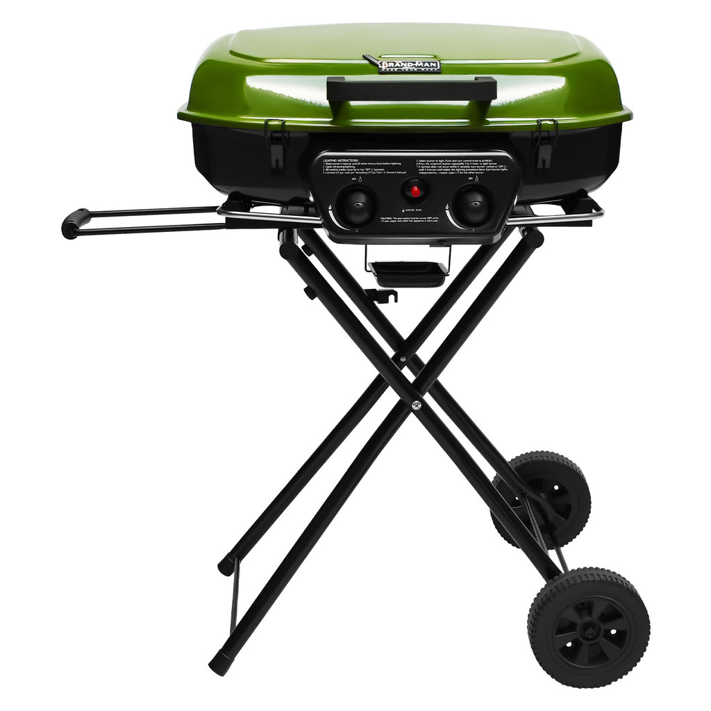 Portable 2-Burner Camping Propane Gas Grill, Enameled Foldable BBQ with Griddle for Outdoor Cooking, Green