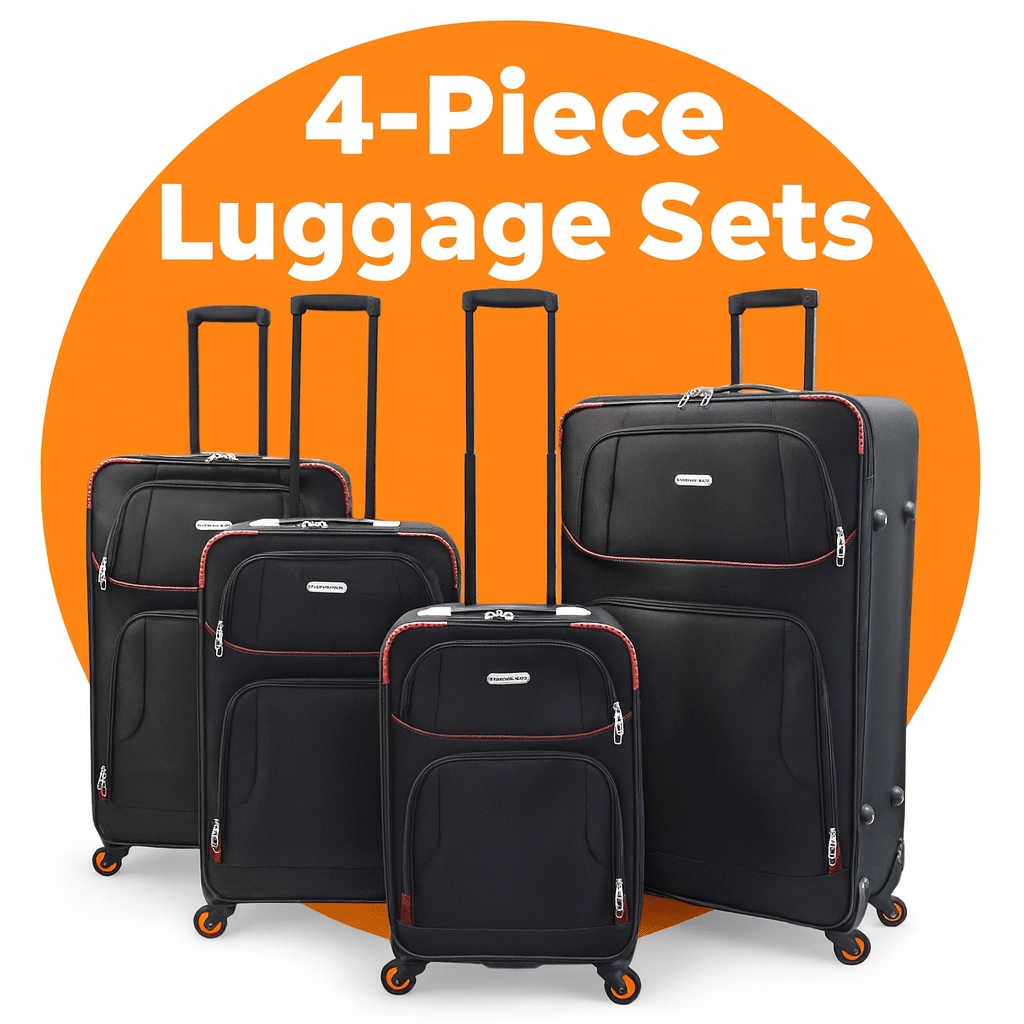 4-Piece Softside Spinner Suitcase Set – Lightweight Expandable Luggage with 360° Wheels, Telescopic Handles, & Multi-Pocket Design – Black, Burgundy, Navy