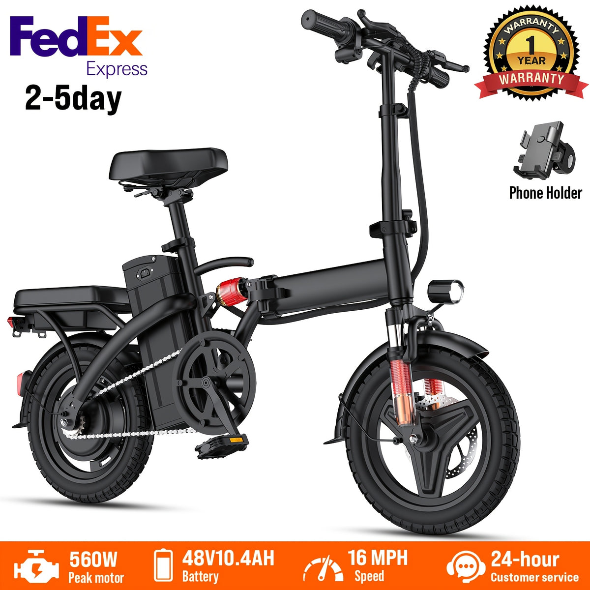 14-Inch Folding Electric Bike with 560W Peak Motor, Top Speed 12-24 MPH, Assist Range 30-32 Miles, Suitable for Adults And Teens, Portable Foldable Commuter E-Bike for Urban Riding, Ideal Gift Option