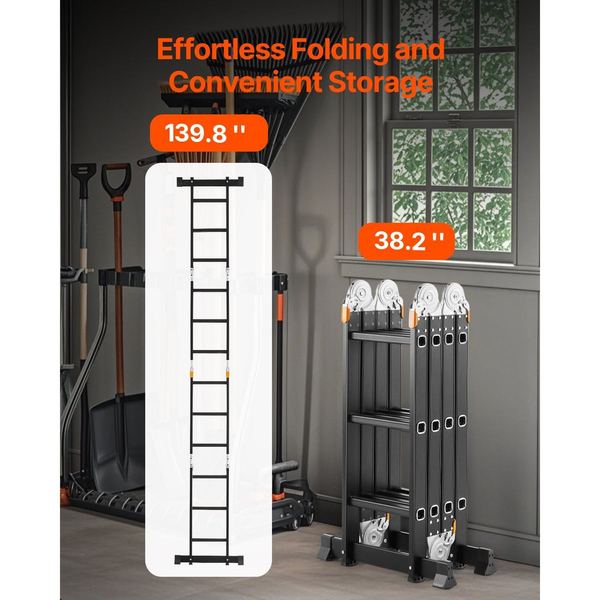 VEVOR Multi-Purpose Folding Ladder 7-in-1 3/4/5 Step 15.5ft with Scaffolding Plank/No accessories