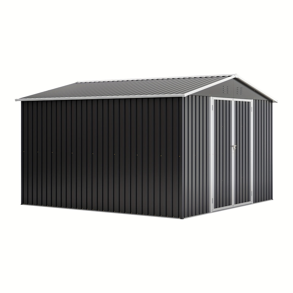 10X10 FT Outdoor Storage Shed, Metal Utility Tool Storage Featuring Lockable Doors And Enhanced Frame Design, Spacious Metal Garden Shed for Backyard And Patio Lawn, Black