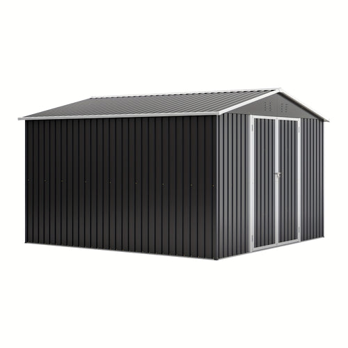 10X10 FT Outdoor Storage Shed, Metal Utility Tool Storage Featuring Lockable Doors And Enhanced Frame Design, Spacious Metal Garden Shed for Backyard And Patio Lawn, Black