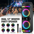 Portable Bluetooth Party Speaker with Dual 12" Woofer, Heavy Bass PA System with Remote & Microphone, USB/SD/FM/AUX Support, Powerful Sound for Home, Outdoor Parties, Karaoke & Events