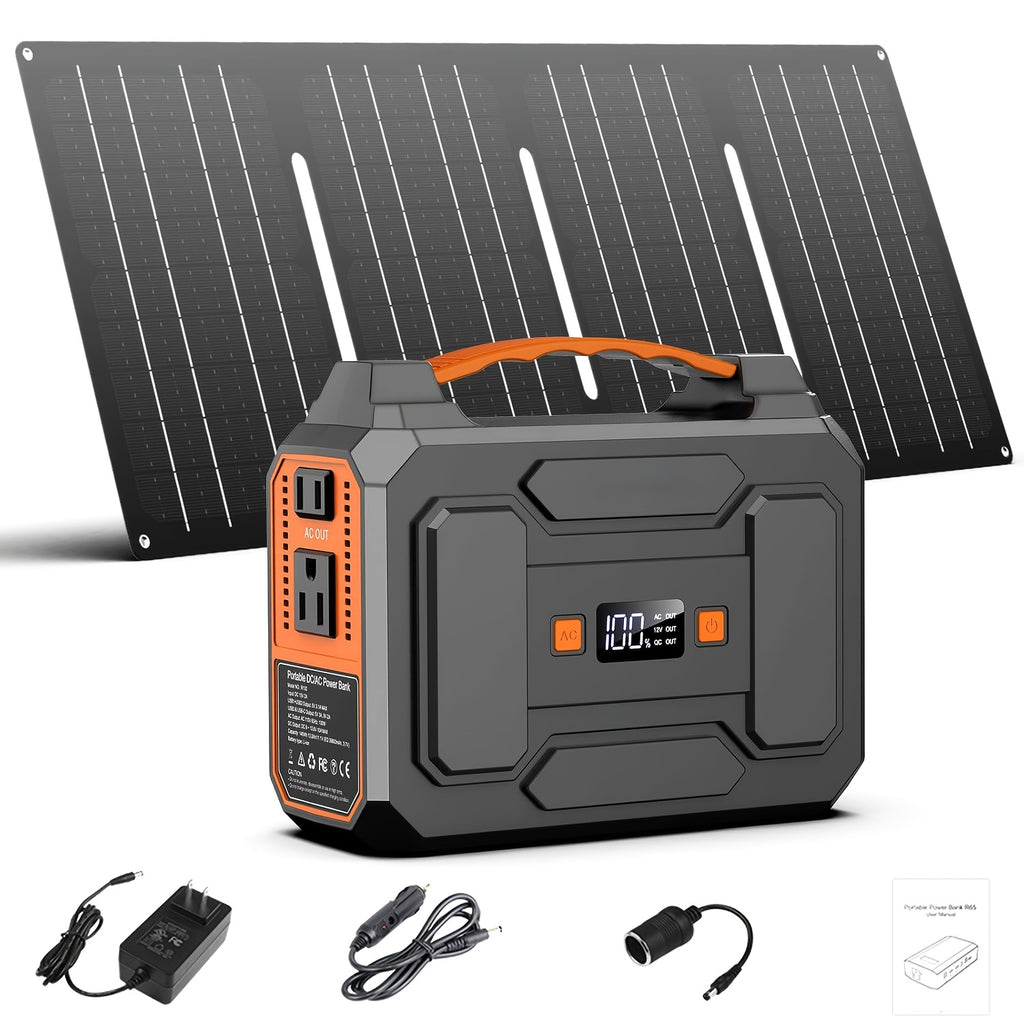 [Outdoor Camping Easter Gif] 100W 146Wh Portable Power Station Solar Generator with Foldable Solar Panel Charger, Laptop Phone Backup Battery Power Bank with AC, DC USB USB-C Output And LED Light for Outdoor Camping Traveling Adventure RV Trip Home Emerge
