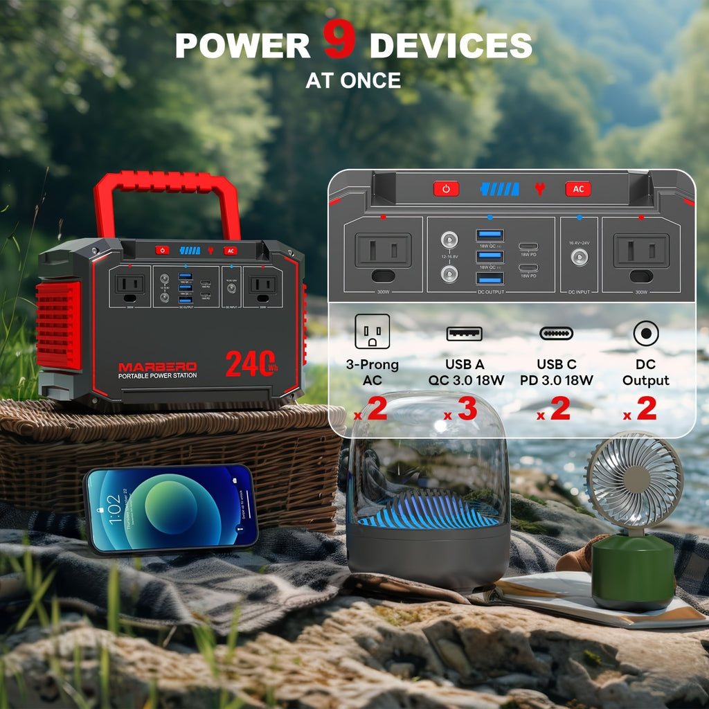 Portable Power Station 237Wh With 60W Solar Panel/88Wh &30W SL/111Wh &30W SL, Or 88.8Wh/237Wh.with 2*AC/USB-C PD/USB QC3.0/DC Output, LED Emergency Power Light For Outdoor Camping, RV Traveling, Emergencies For Gift