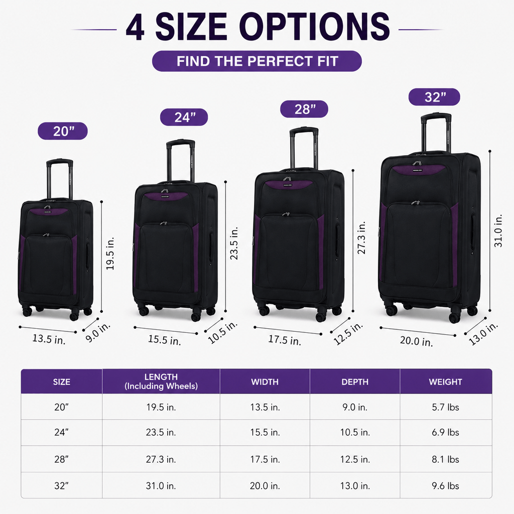 4-Piece Softside Expandable Luggage Set with Spinner Wheels, Lightweight Travel Suitcases with Telescopic Handle, Nested Storage Design
