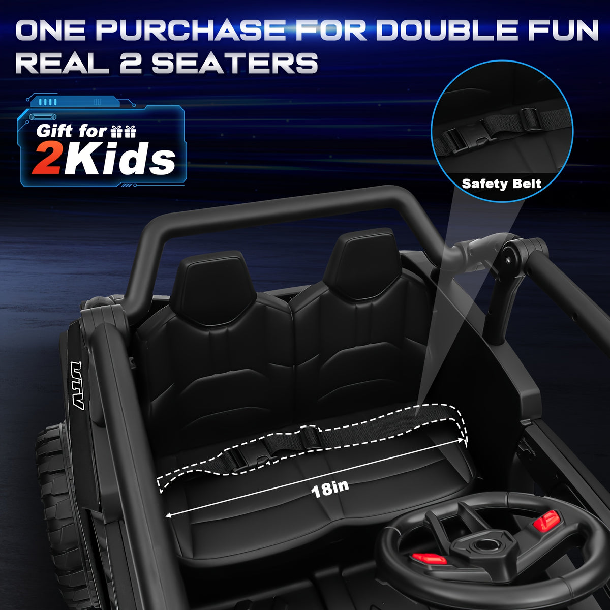 24V Ride-On Car, 2-Seater XL 4X4 Off-Road UTV with Powerful Motors, Remote Control, Music, LED Lights, 20" Wide Seat, 24 Volt Ride-On Toys for Big Kids