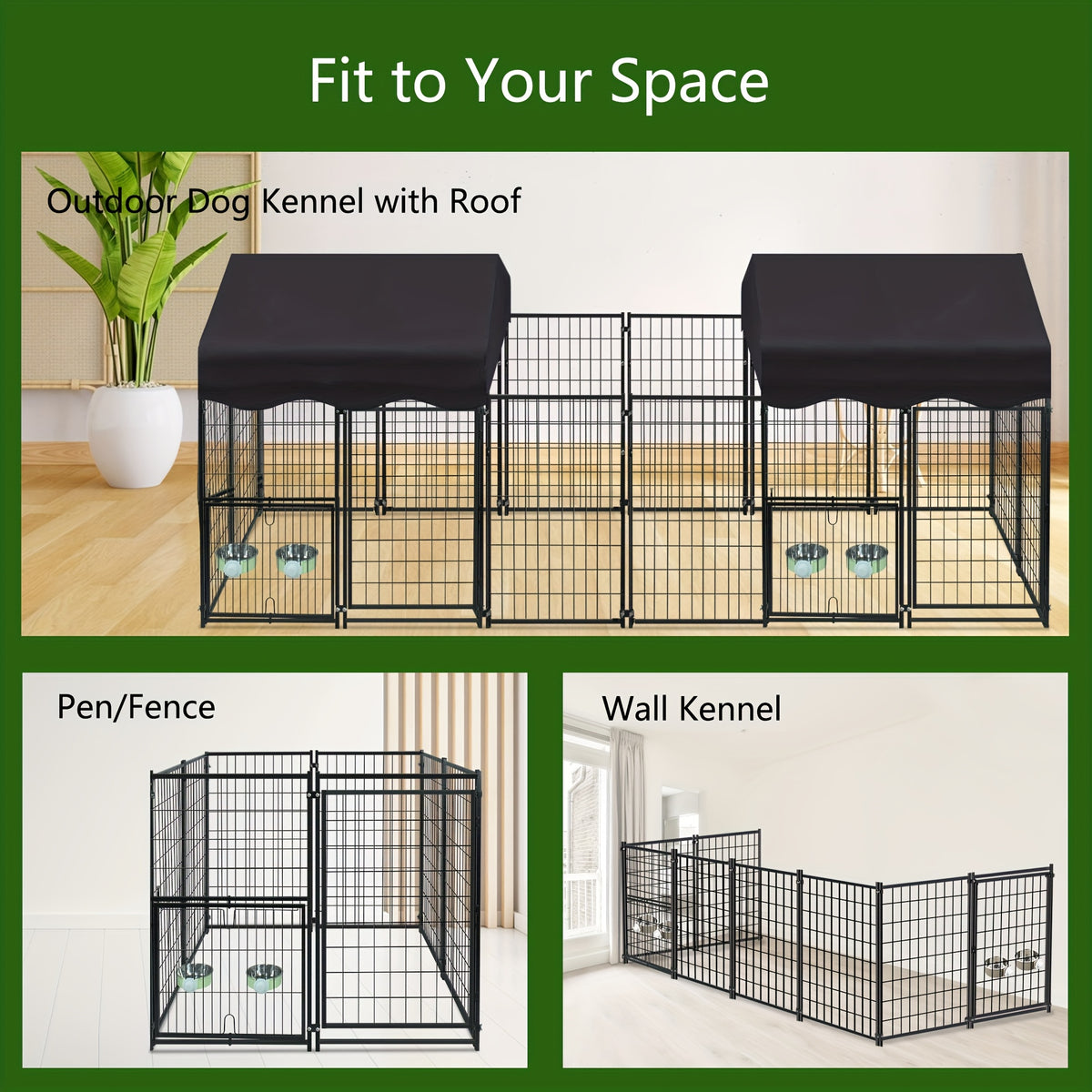 6.2'X4'X4.5' Outdoor Dog Kennel W/ Roof - Heavy Duty Welded Wire Enclosure, Uv/ Cover, Escape-Proof Lock, Easy Access Door & Built-In Bowl for Dogs, Cats, Chickens, Ducks - Backyard, Patio Use