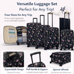 4-Piece Softside Spinner Luggage Set (20+24+28+32 inch) Lightweight Travel Suitcases with 360° Wheels, Telescopic Handle, Multi Pocket Design