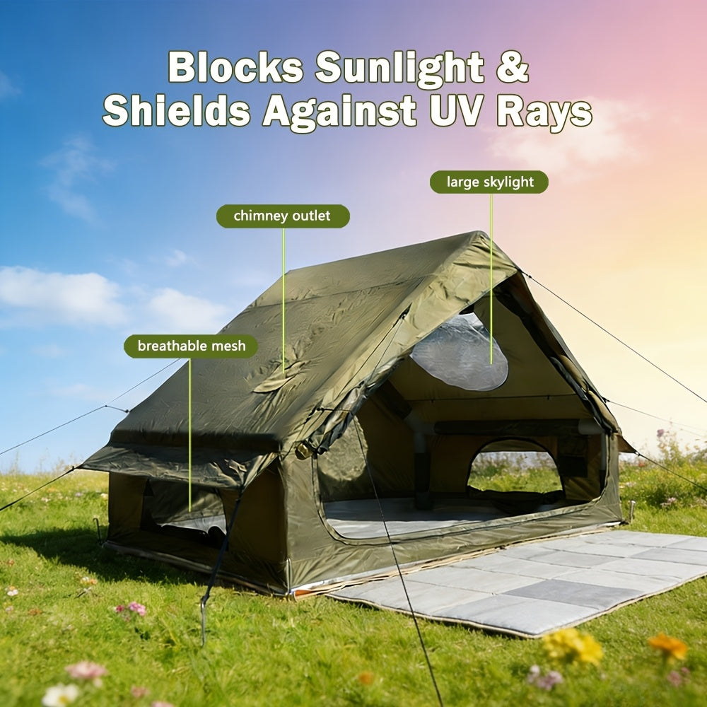 Inflatable Camping Tent（Optional: Skylight, Stove Jack） for 4-6 Person,4 Season Camping Tent, Large Luxury Air Tent with Manual Pump, Easy Setup Portable Glamping House, High Quality Windproof Family Outdoor Shelter Best Valentine's Day Gifts