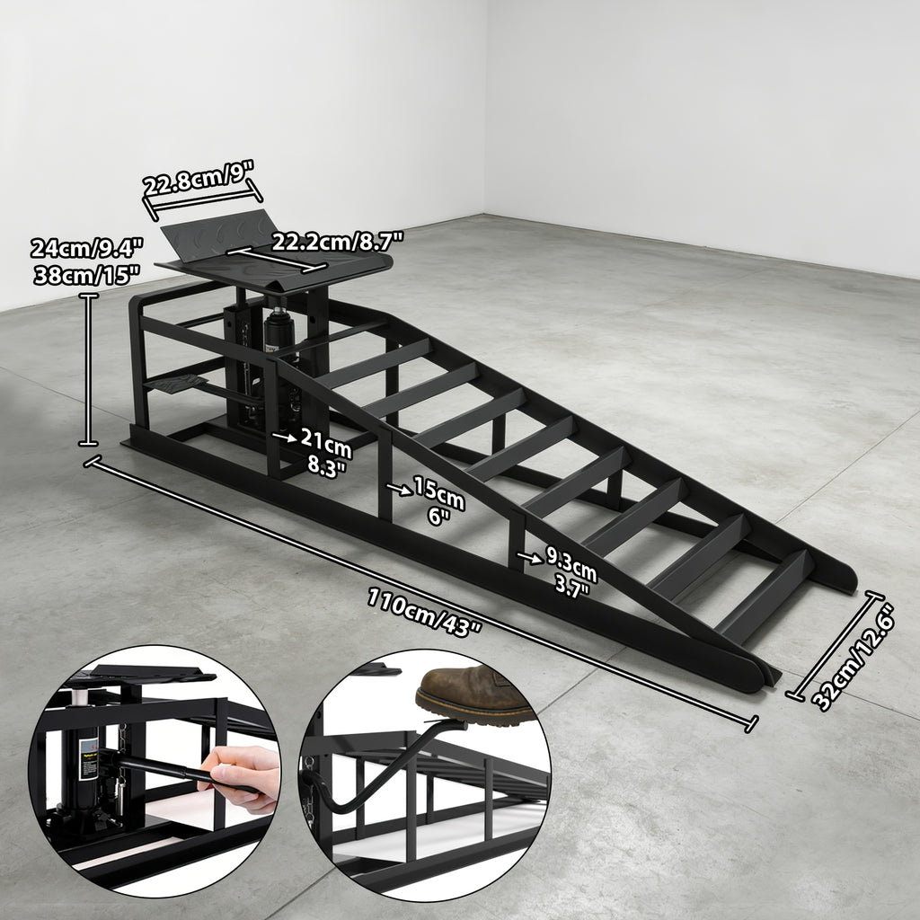 Car Ramps, 2pcs Hydraulic High-lift Service Vehicle Ramps, 5T (11050 Lbs), Car And Truck Wheel Ramps for Oil Change, with Supporting Crane, Suitable for DIY Shops And Car Beauty Shops