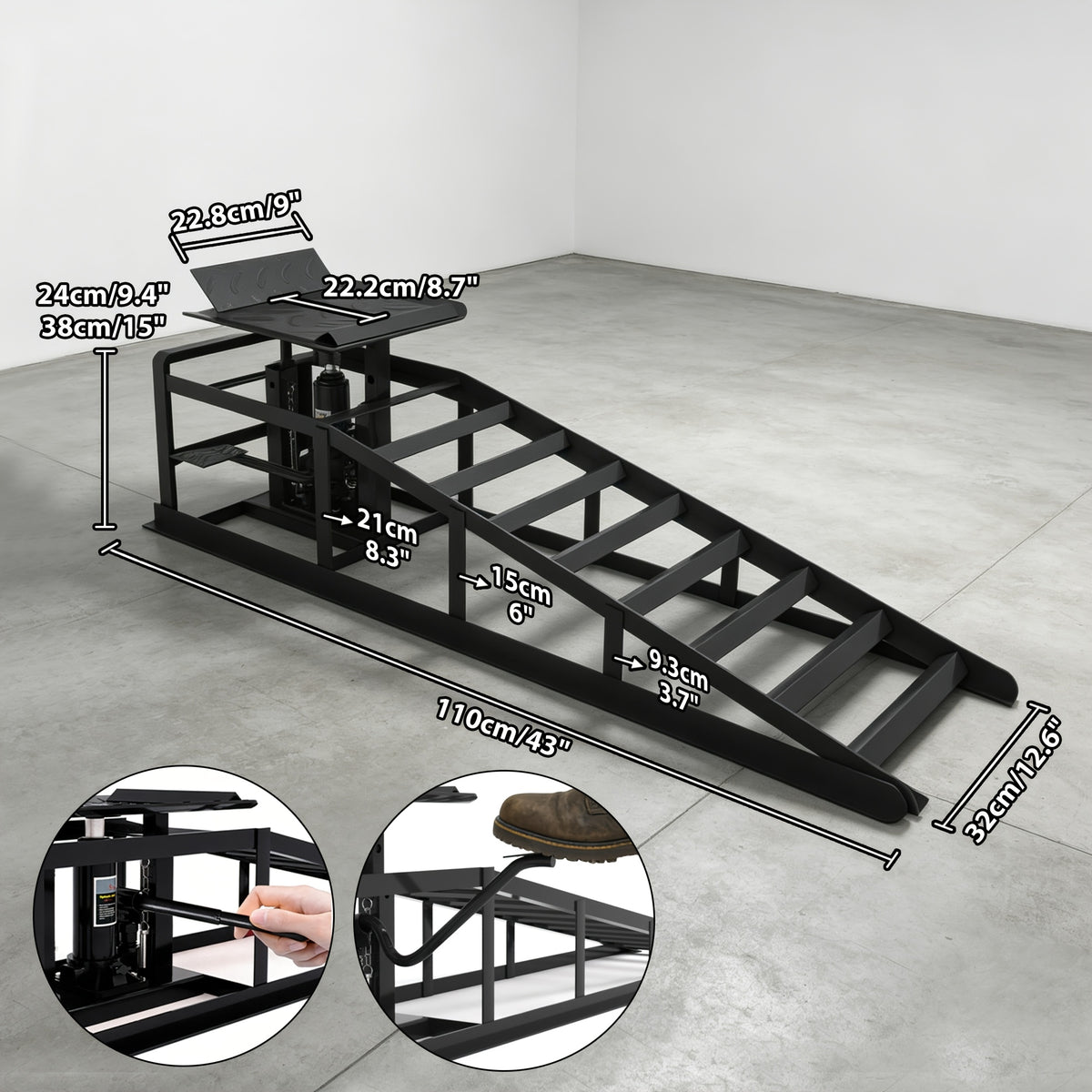 Car Ramps, 2pcs Hydraulic High-lift Service Vehicle Ramps, 5T (11050 Lbs), Car And Truck Wheel Ramps for Oil Change, with Supporting Crane, Suitable for DIY Shops And Car Beauty Shops