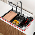 Elegant Stainless Steel Rectangular Kitchen Sink with Digital Display Faucet and Right Drainage Position - 22cm/8. 7in X 46cm/18. 1in