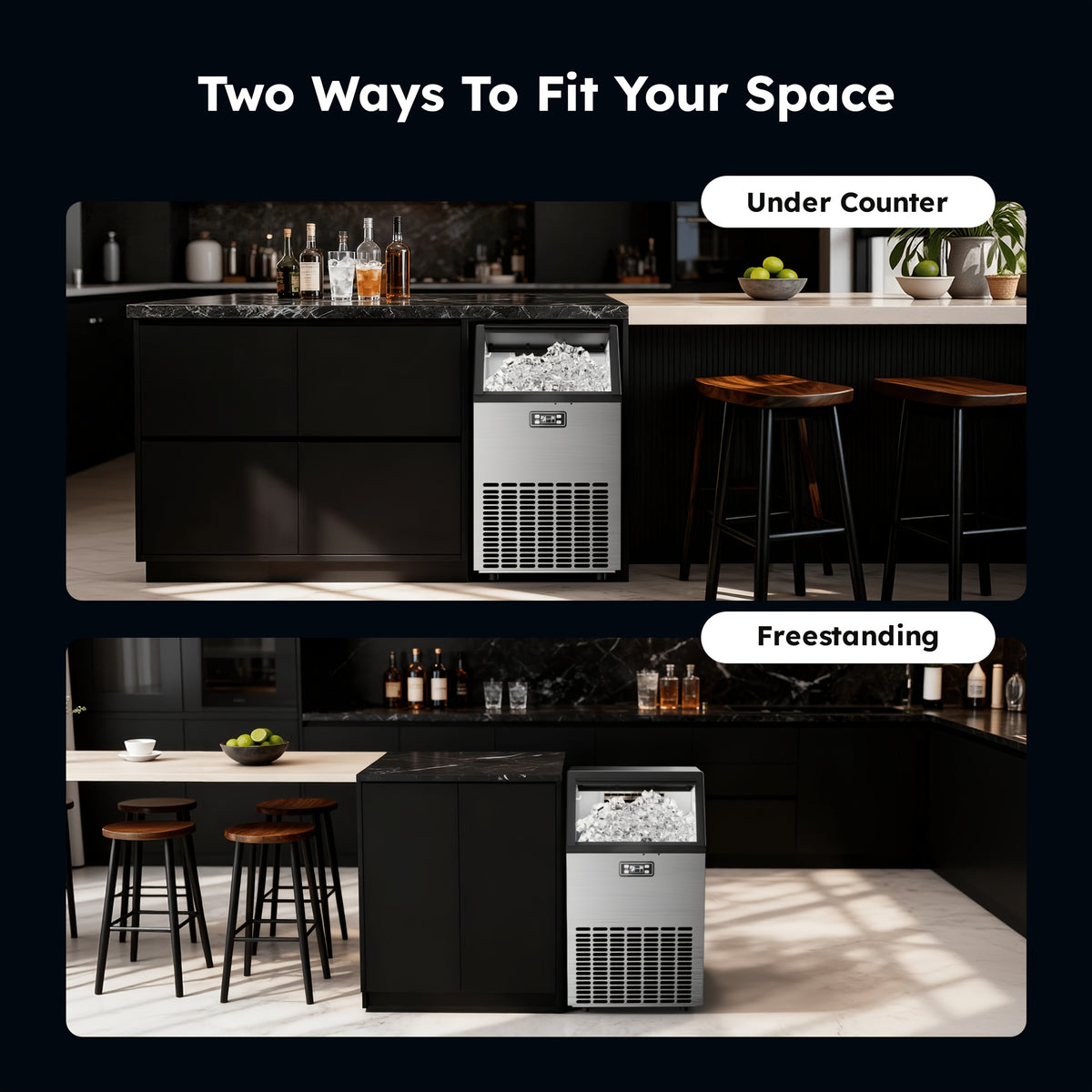 Commercial Ice Maker Machine, 100lbs/24H Stainless Steel Under Counter Ice Machine with 33lbs Ice Storage Capacity, Freestanding Ice Maker.