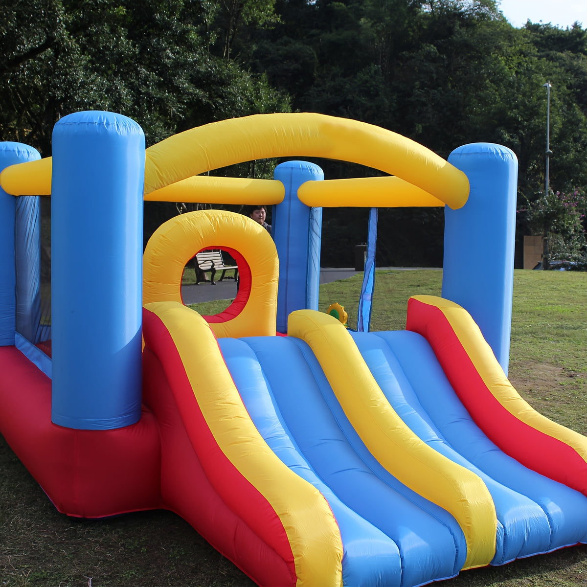 Inflatable Bounce House for Kids 3-10 with Blower, 12 X 9FT Big Blow Up Bouncer with Double Slide & Obstacle Course And Large Bounce Area, Indoor Outdoor Jump 'N Slide for Backyard Birthday Party Gift