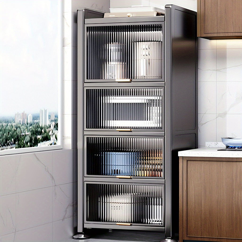 Joybos™ 5-Tier Narrow Multifunctional Metal Kitchen Storage Cabinet - Spacious Microwave Stand, Coffee Bar Shelf, Pantry Organizer, And Hutch for Kitchen, Living Room - Space-Saving, Durable, And Stylish, Standing Shelf, Standing Shelf