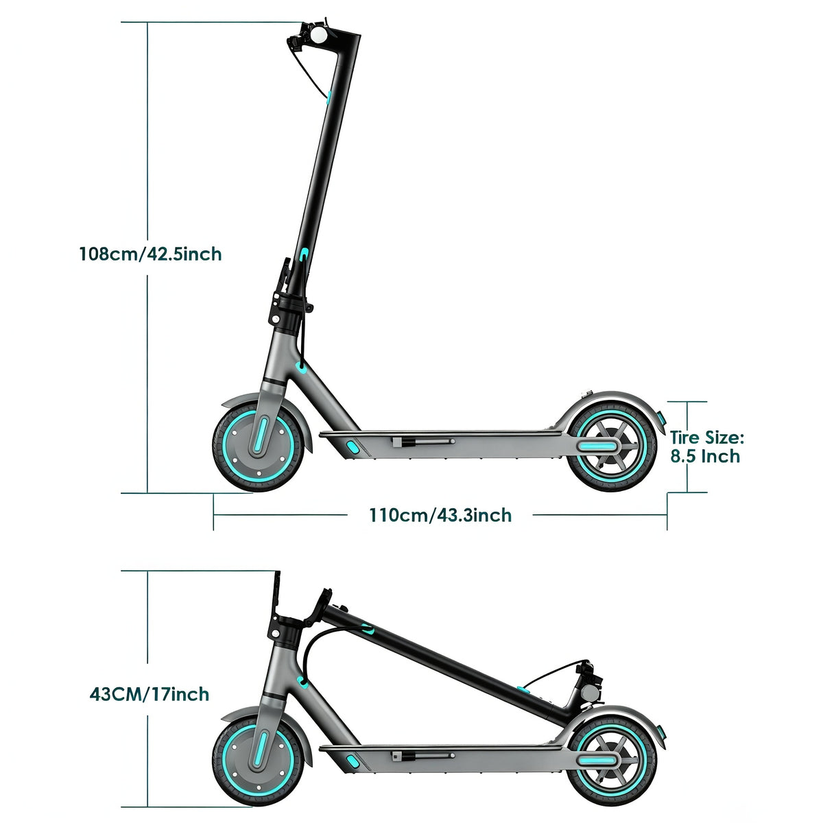 Foldable Adult Electric Scooter, 350W Motor, 8.5 Inch Solid Tires, 15-20 Miles Long Range, Dual Braking LED Display Commuter E Scooter