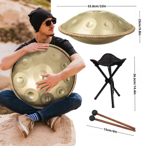10-Note 440Hz D Minor Handpan Drum, 22-Inch Steel Instrument with Stand and Playing Accessories