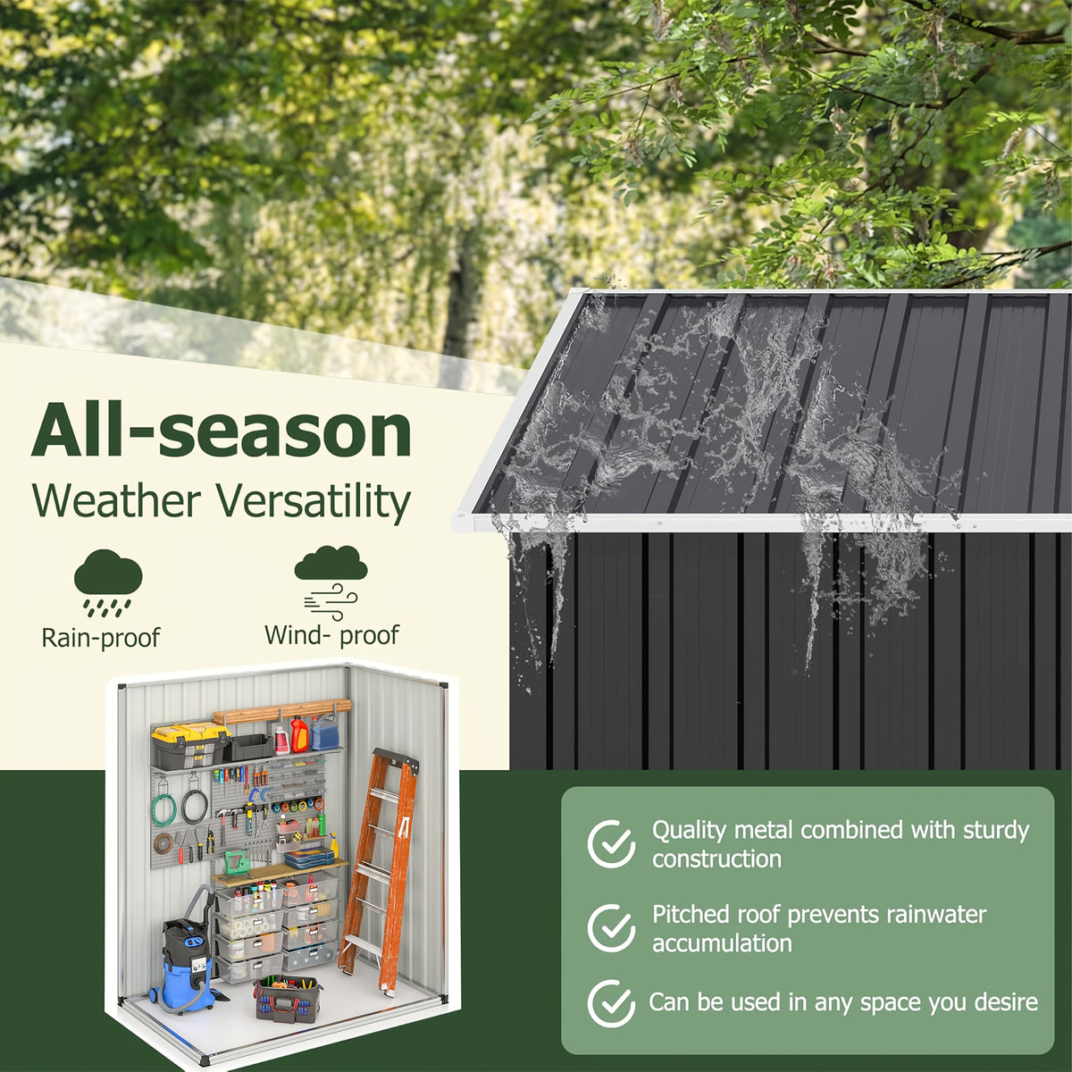 [Metal Storage Shed] 5X3Ft Outdoor Metal Storage Shed with Lockable Door - Spacious Durable Garden, Patio, Backyard & Tool Storage - Perfect Gift for Family