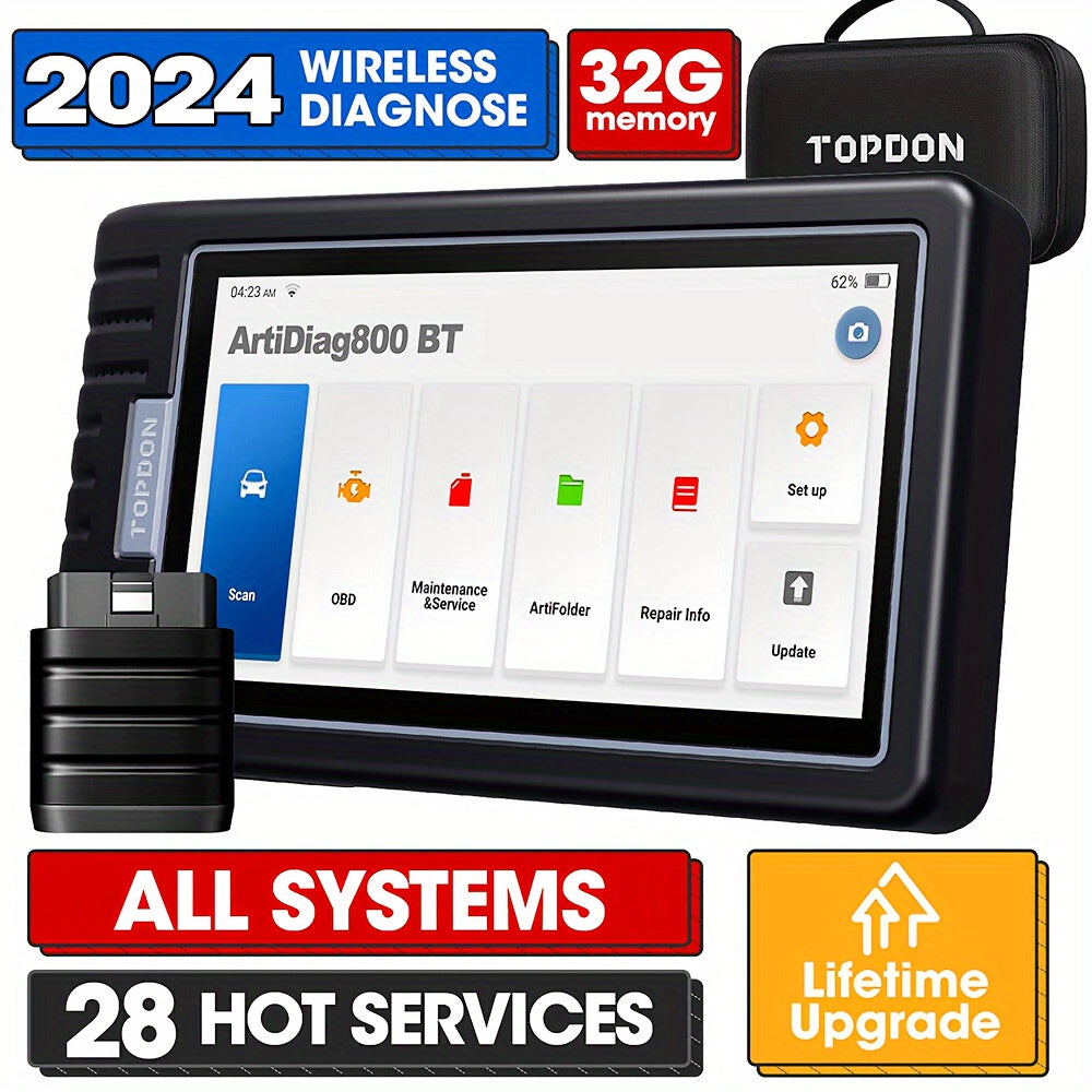 Wireless OBD2 Scanner - AD800BT - Free Lifetime Upgrade - Scan Tool - Automotive Diagnostic Tool - Full System Diagnosis - 28+ Reset Services