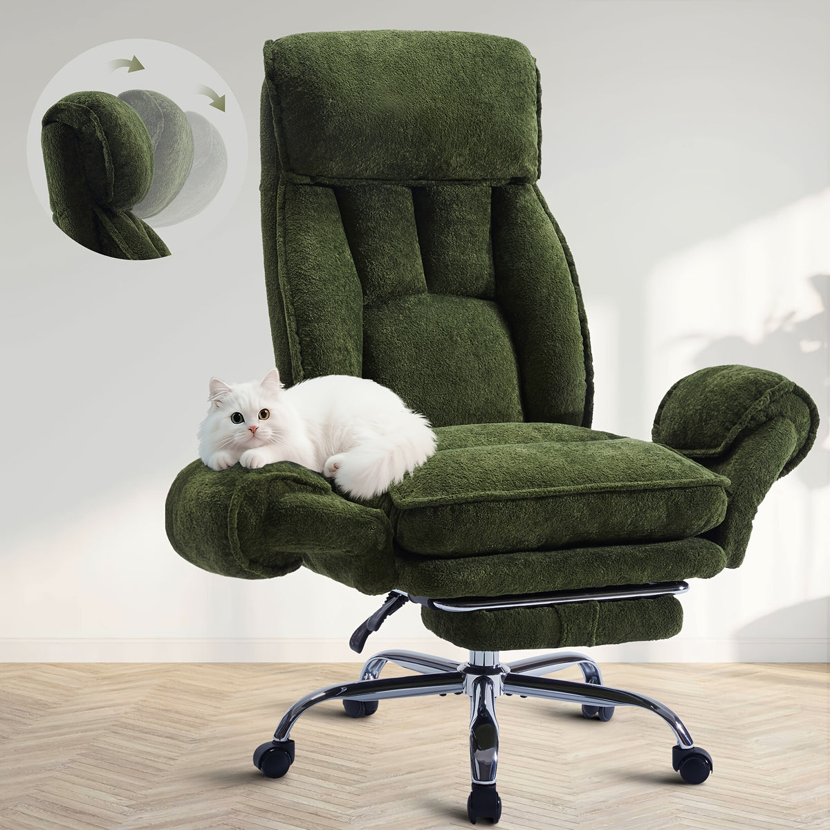 Cross-Cross Office Chair, Cloud Desk Computer Chair with 5-Position Adjustable Armrests And Headrest for Pets And Cross-Legged Sitting, Executive Gaming Chair with Footrest, Reclining Desk Chair
