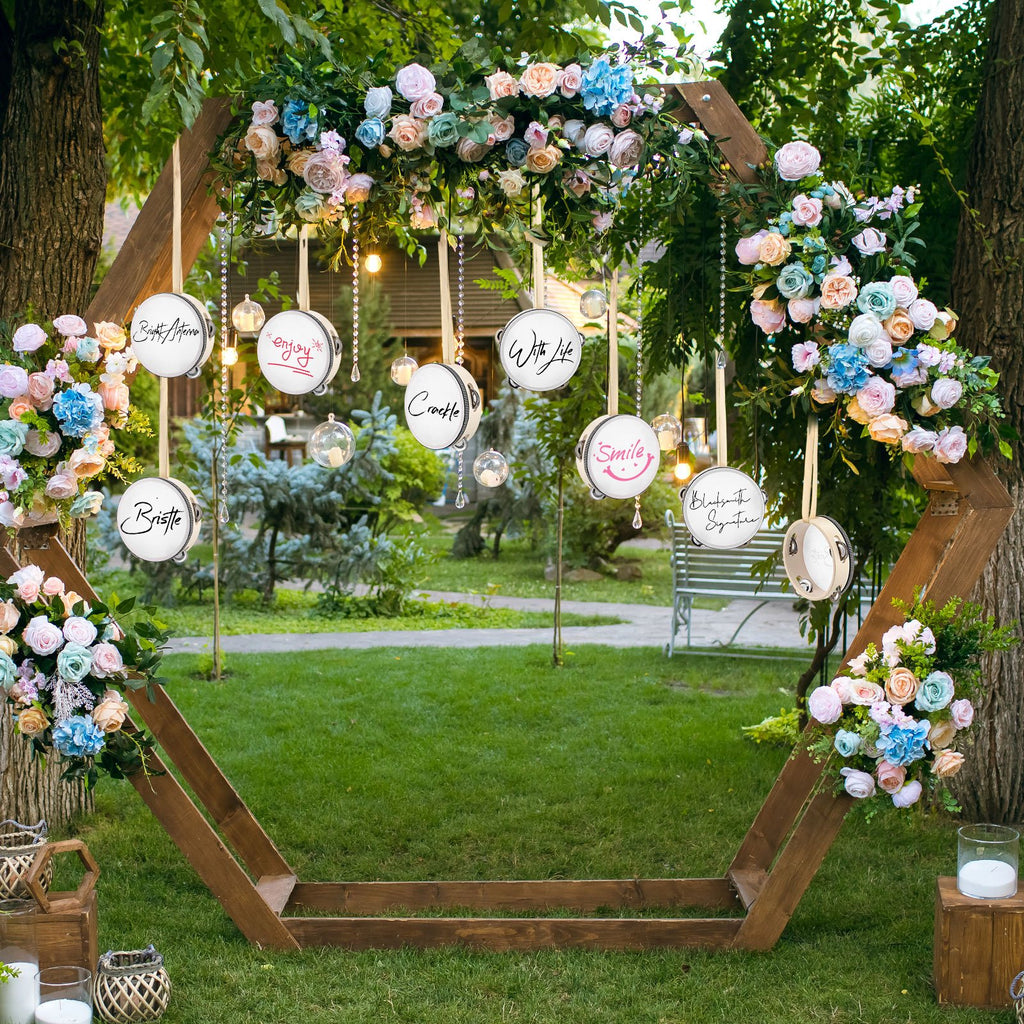 [Wedding Party Favor] 150pcs 4 Inch Wedding Tambourine Bulk Drum for Adults Hand Held Percussion Gift Wood Metal Jingles Musical Educational Drum Instrument for Church Wedding Party Favor